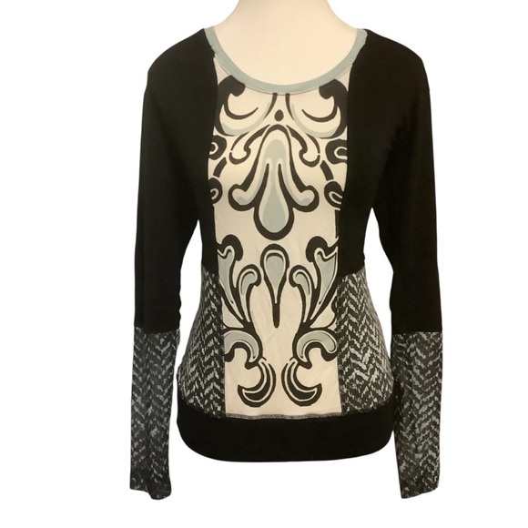 Bandolera Tops - BANDOLERA BLACK & WHITE PATTERNED LONG SLEEVE SHEER PANELS TOP/ Size M (EUR 42)